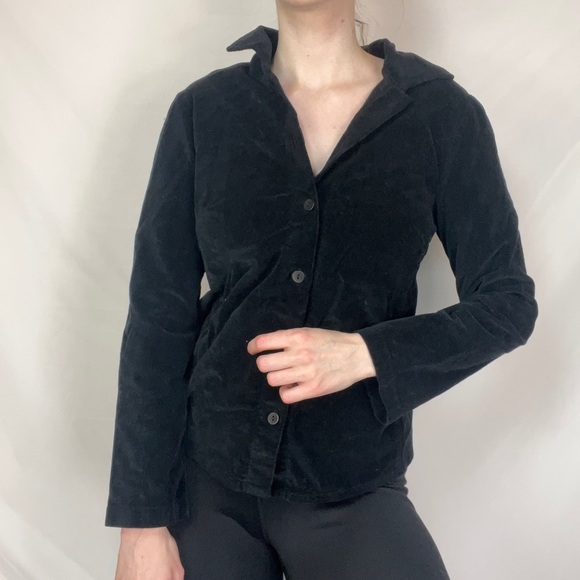 Black Courduroy Button Down Long Sleeve y2k - Picture 2 of 8